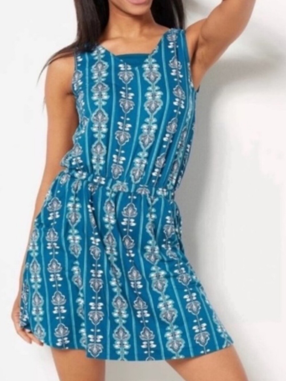 🌼B2G1🌼 Cuddl Duds Teal Blue Printed Sleeveless Mini Dress Skort NWOT